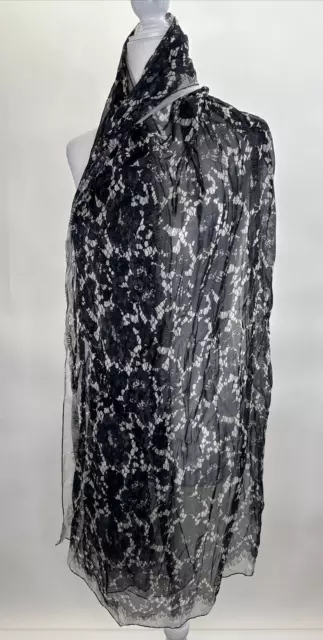 Valentino Black & White Lace Print Silk Rectangle Scarf 3