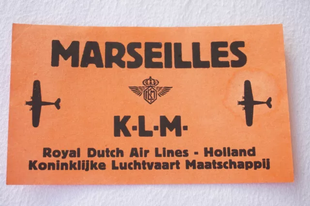 KLM Royal Dutch Air Lines Airline Luggage Label Marseilles