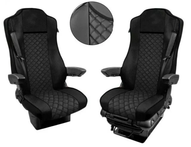 Adomo LKW-Shop, Sitzbezüge für Actros MP5 und MP4, schwarz braun,  Beifahrersitz klappbar , old skool, 8cm Kopfstützen