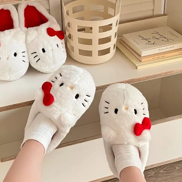 Hello Kitty Damen Winter Hausschuhe Pantoffeln Filzpantoffeln Slippper Schuhe