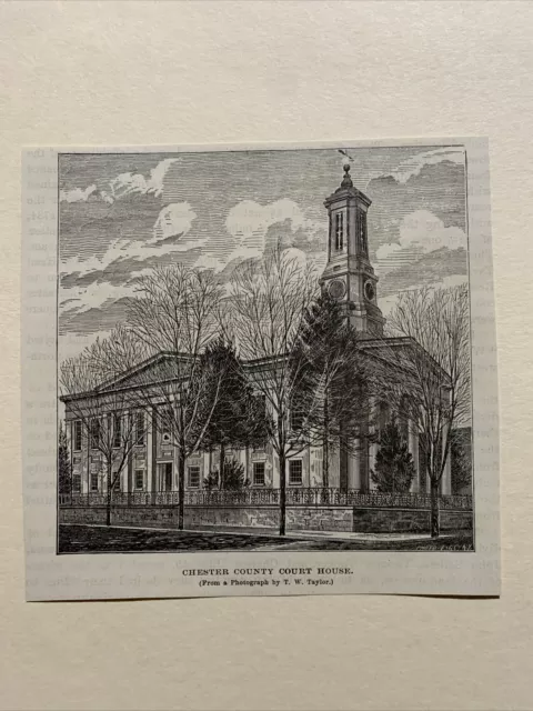 Chester County Courthouse Pennsylvania 1876 Sketch Print 4X5 RARE!
