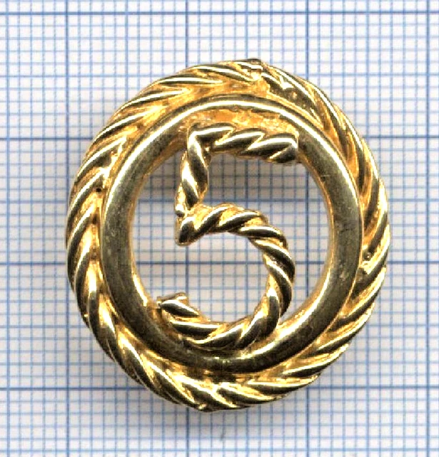 Broche Vintage Parfum Ungaro Paris Années 80 - Métal Doré, Cabochon Vert Émeraude - Occasion