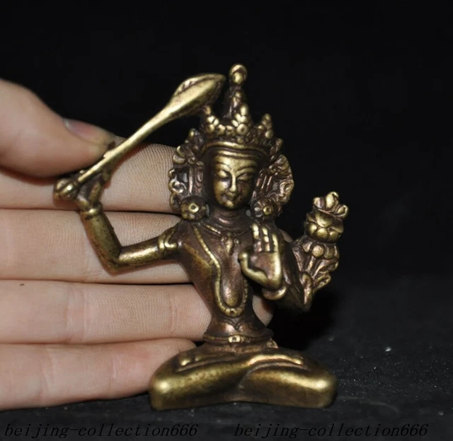 3" Tibet Buddhism temple bronze Tara Guanyin Hold sword Manjushri tara pendant