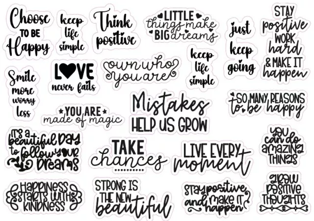 A4 Collection of Positive Affirmation stickers can be used for journals planners