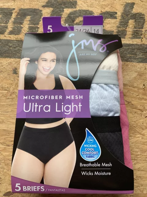 JUST MY SIZE Ultra Light Microfiber Mesh Briefs 5 Panties Womens Size 14  34-36 $14.95 - PicClick