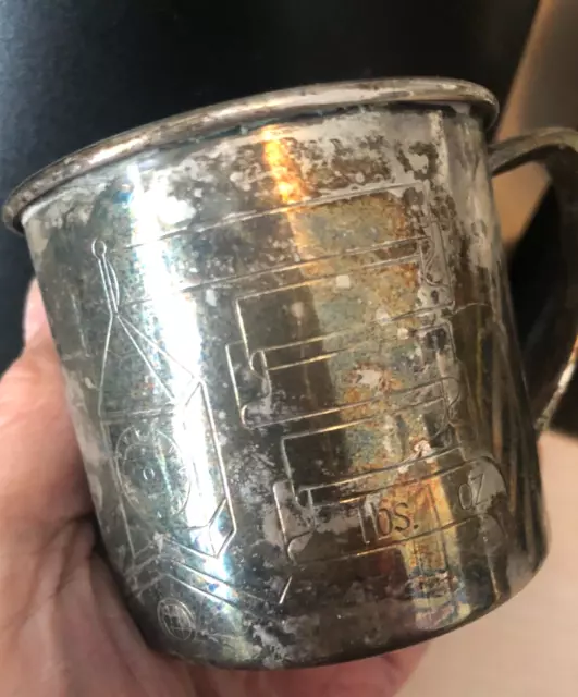 MCM Vtg ONEIDA Silverplate BABY CUP Mug BIRTH CERTIFICATE RECORD CLOCK