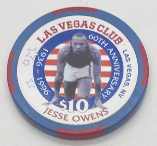 Las Vegas Club $10.00 Jesse Owens 60 Anniversary Casino Chip Las Vegas Nevada