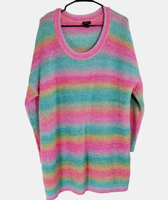 Torrid Pullover Sweater Womens 3 Knit Ombre Rainbow Tunic Scoop Neck Jumper Cozy