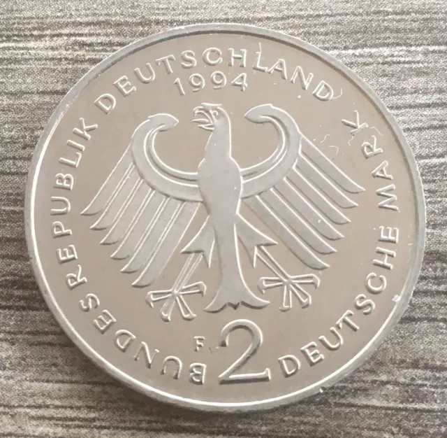 🍄🌐☘️Ⓜ️🍄 2 DM Deutsche Mark D-Mark Münze Ludwig Erhard 1994 F 🍄Ⓜ️☘️🌐🍄