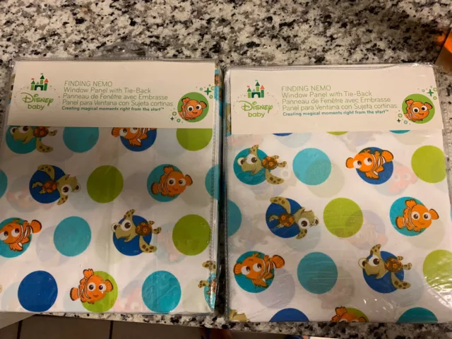2 Disney Baby Finding Nemo Curtain Panels NWT  41” x 63” Polka Dot Blue Green