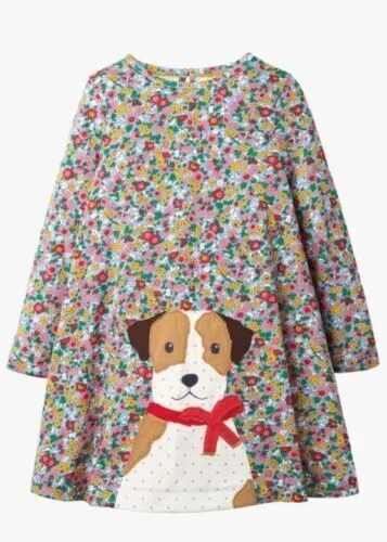 Boden Girls Floral Applique Dog Jersey Dress Age 5 - 6 Years New (834) Sale