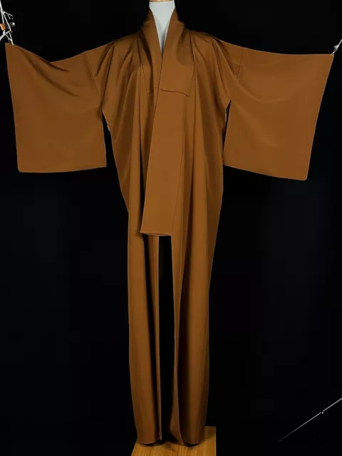 Vintage 100% Soft Silk Japanese Kimono Plain Medium Golden Brown
