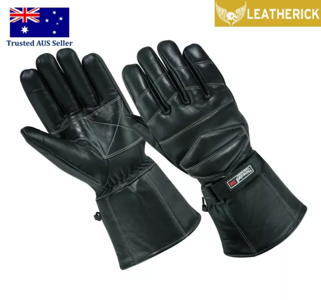 Mens Real Sheep Leather Thinsulate lined Motorbike Gloves for Winter Black AUS