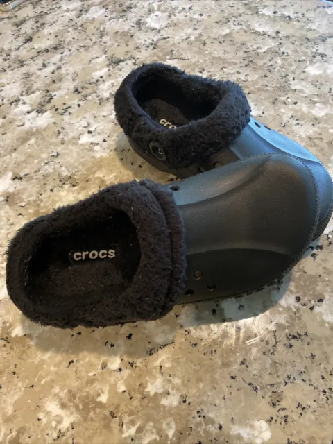 Crocs Clogs Black Fuzzy Faux Fur Sherpa Lined Shoes M6 W8