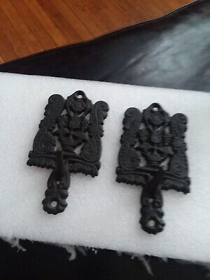 2 Lot Coat Hooks Black Ornate Cast Iron