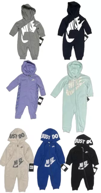 NWT NIKE Baby 1-PC Hooded Long Sleeve Romper, NEW STYLES; Sizes 3M thru 24M