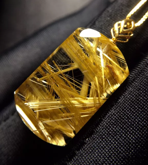 23*14.3*8mm Natural Gold Rutilated Quartz Titanium Crystal Pendant