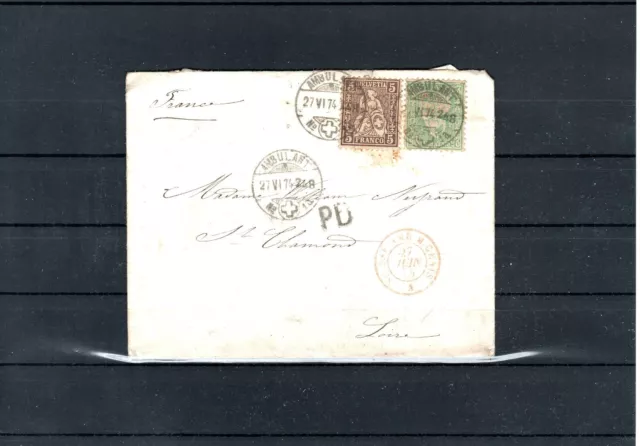 Lettre Suisse Schweiz 1874 Oblitere Used Cachet Ambulant M Cenis