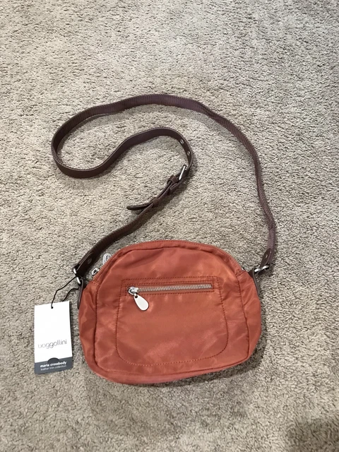 Baggallini Maria Crossbody Bag Leather Trim Nylon Burnt Orange Organizer Purse