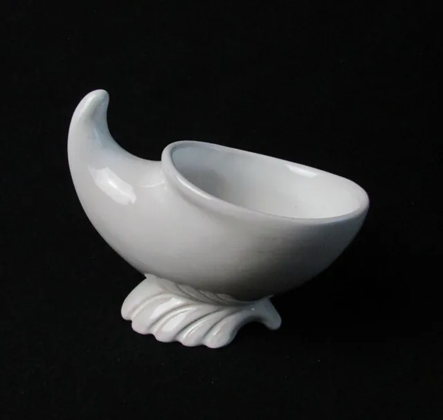MCM Frankoma Pottery 57S Footed Cornucopia Vase Dish 4x6” Serveware VTG White