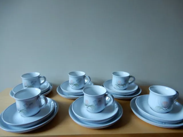 70’s Denby Whisper, Six Person/18 Piece Tea Set, 6 ea. Cups, Saucers and Plates