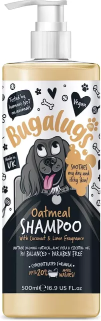Bugalugs Oatmeal & Aloe Sensitive Dog Shampoo 500ml, 1L, 5L Vegan, Grooming Dogs