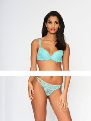 Ann Summers Sexy Dentelle T-shirt gradué REMBOURRAGE TURQUOISE & Cobalt Soutien-Gorge SZ 32B 