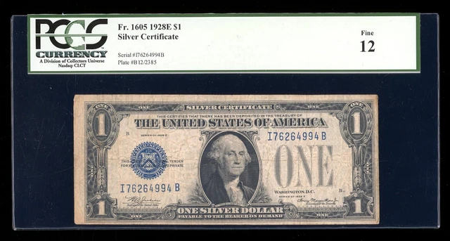 DBR Scarce 1928-E $1 Silver Funnyback Fr. 1605 IB Block PCGS 12 Ser # I76264994B