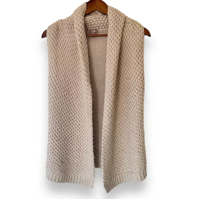J. Jill Sweater Vest Cardigan Beige Size S Open Front Chunky Knit Alpaca Blend