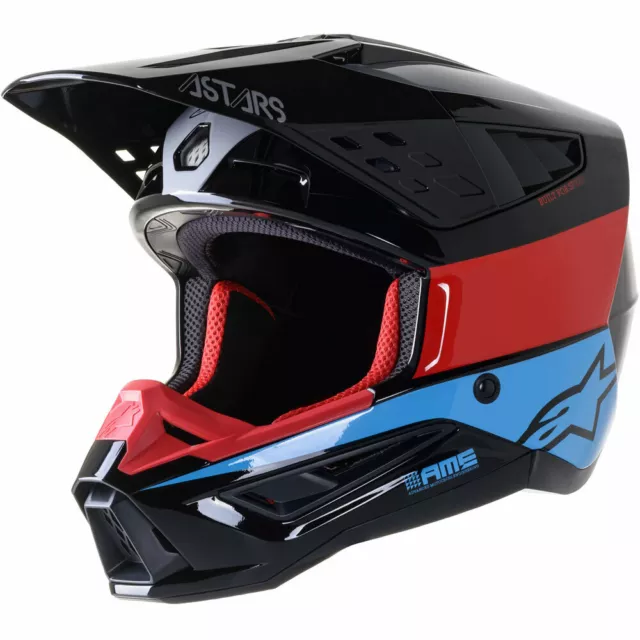 ALPINESTARS SM5 MX Motocross Helmet BOND Black/Red/Cyan/Silver Size Medium