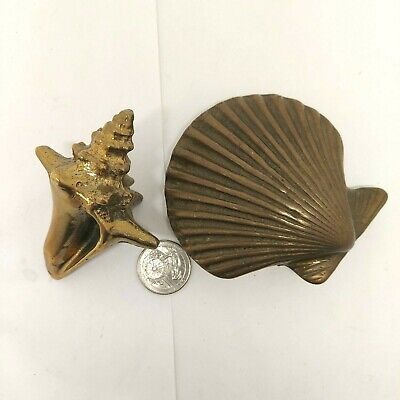 Vintage Solid Brass Conch Sea Shell Sculpture Paperweight Heavy