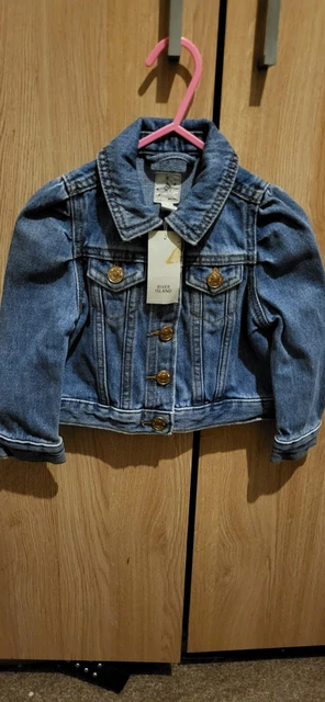 Giacca in denim River Island bambina manica puff nuova con etichette