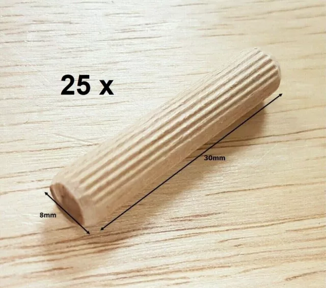 12mm x 60mm Multigroove Hardwood Chamfered Fluted Wooden Dowels