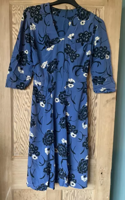 Original Vintage  1940s Blue Crepe Floral Tea Day Dress