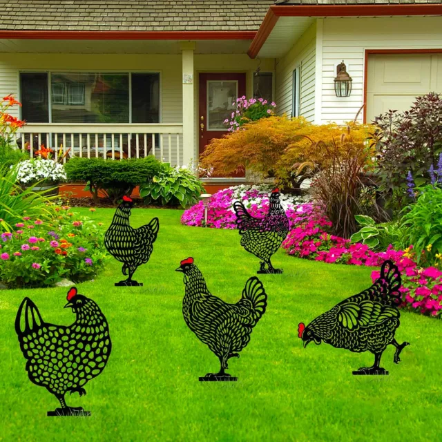 1-5x Chicken Stakes Yard Art Outdoor Garden Backyard Lawn Acrylic Hen Home Decor