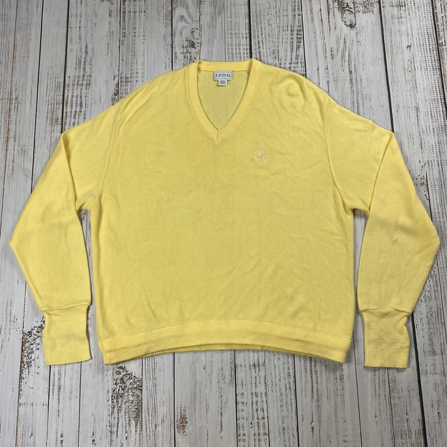 Vtg Izod Yellow Cardigan Sweater Big 2X 2Xl Xxl Made In Usa Mens Embroidered