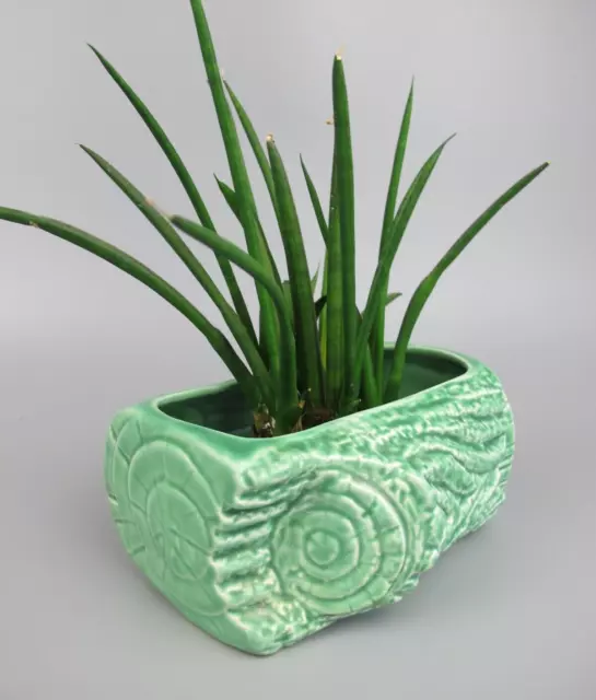 Sylvac "Tree Log" Planter / Plant Pot 3280. Green ceramic. 1960's vintage. 6"