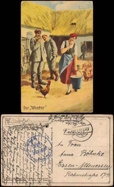 Ansichtskarte Soldaten WK1 1917   Feldpost (Briefstempel + Blindstempel)