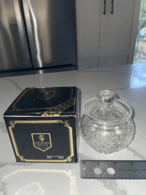 Edinburgh Crystal Made In Scotland Honey Jar & Cover. Lovely! W/Original Box.