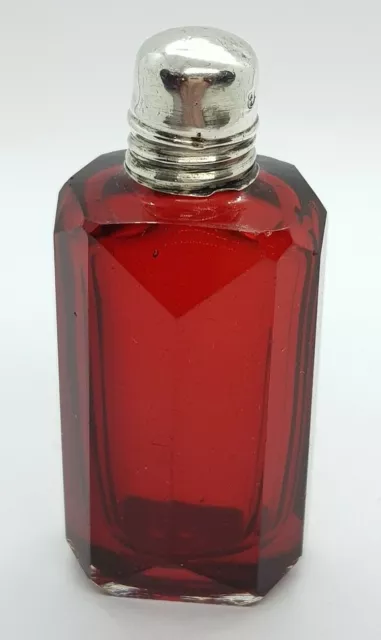 Antique Victorian Continental Red Glass Silver Travel Scent Perfume Bottle