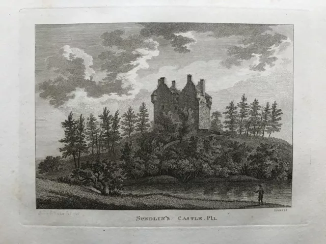 1789 Antique Print: Spedlins Tower, Dumfries and Galloway, Scotland by Grose