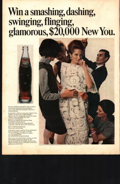 1966 vintage Tab soda by coca cola print ad. sexy Win  Smashing, Dashing $20,000