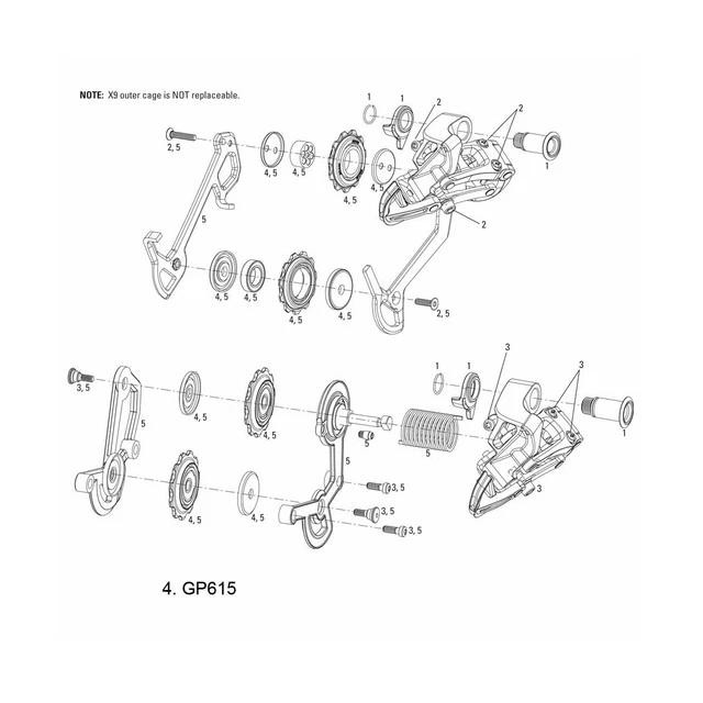 Rear Derailleur Pulley Kit Sram 05-09 X9 (Medium and Large Cage)