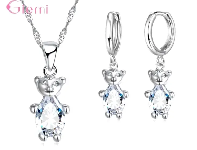 925 Sterling Silver Crystal Earring Pendant And Necklace Set Fashion Gift UK