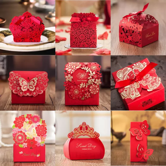 Red Theme Gilding Butterfly Heart Wedding Favour Boxes Party Gift Bags & Ribbons