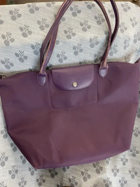 Leather Handles Longchamp Tote-Large Le Pliage Dark Plum Purple shoulder bag