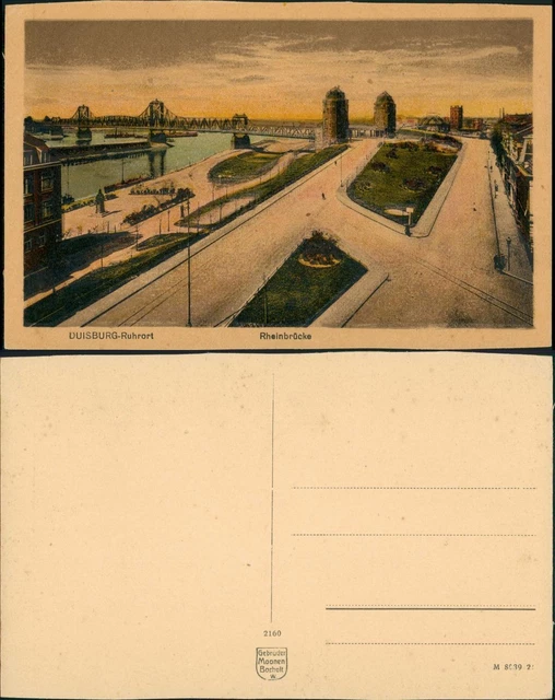 Ruhrort-Duisburg Rhein-Brücke Rhein Partie mit parkähnlicher Anlage 1910