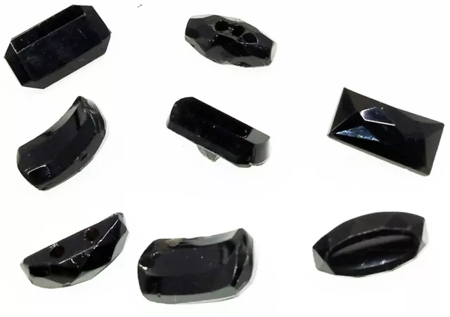 Antique Vintage Black Glass Brass Glass  Shank Victorian Mourning Buttons 8pc
