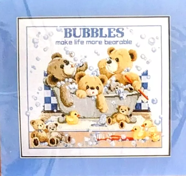 Bathtime Teddy Bears Counted Cross Stitch Kit 37cm x 32.5cm Needlework To Enjoy