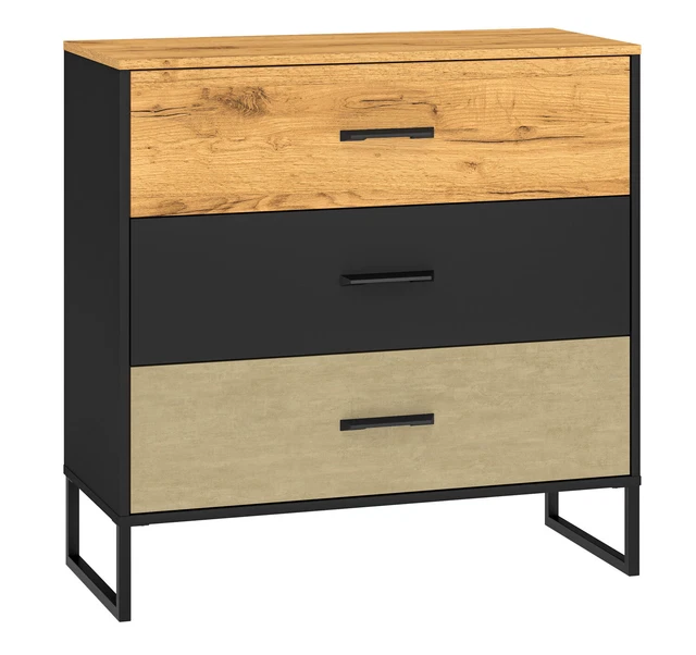 Commode Colt Commode à Tiroirs 92x40x90cm Noir Craft Or Chêne Premium Steel